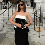 Contrast Mock Pocket Tube Top Maxi Skirt Set-Outfit