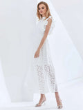 Embroidered Ruffle Trim Dress For Women Stand Collar Sleeveless High Waist Black Dresses Female Fashion New