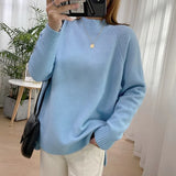 Women Mock Neck Pullovers Sweater High Quality Loose Long sleeve Jumper Split For Women Fall Winter Warm Knitted