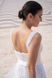 White Push Up Strap Long Bridemaid Wedding