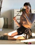 Ballet Girl's Elastic Waist Elasticity Asymmetrical A-lined Mini Skirts With Shorts Underwear Lining Skater Skirts Grey-Outfit