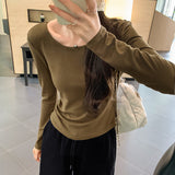 Basic T-Shirt With Bottomed T-Shirt Under Long Shoulder Sleeves New Style Thin Blouse In Spring And Autumn 2024-Outfit