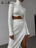 2022 Elegant Sexy Women Knitted Suit Turtleneck Sweater Top And High Waist Long Skirt Party Tracksuit Autumn