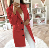 autumn and winter solid color suit collar mid-length double-breasted woolen