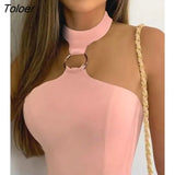 Top Women Plain O-Ring Halter Cami Top Sexy Female Club Vest Chic Daily Beach