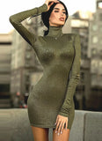 Sexy Green High Neck Long Sleeve Bodycon