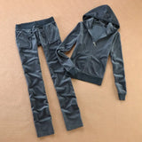 / Fall/2020 Women's Brand Velvet fabric Tracksuits Solid color Velour suit women Track suit Hoodies and Pants sapphire