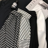New Black White Striped Long Sleeve T Shirts Women Loose T-shirt Womens Female Fashion Korean Style School Students