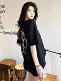 Loose T Shirt For Women Round Neck Short Sleeve Cut Out Patchwork Diamond T Shirts Female Fashion Clothes Style