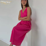 Summer V-Neck Green Women'S Dress 2022 Casual Loose Sleeveless Office Midi Dresses Elegant Classic Ruched Female