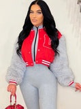 Fashion Letter Fake Fur Long Sleeve Zipper Baseball