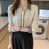 Femme Long Sleeve Blouse Women Blusas Mujer De Moda 2021 Lace Turn Down Collar Chiffon Blosue Shirt Tops Women