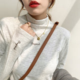 Velvet Bottomed Shirt With Autumn And Winter Foreign Style Long Sleeves 2023 New Half-High Collar Velvet Thickened T-Shirt Blouse-Outfit