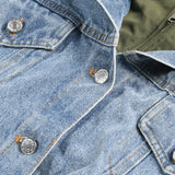 Casual Denim Patch Ruched Long Sleeve Padded