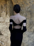 Fashion Sexy Sheath Split Off Shoulder Knitted Dresses for Women Party Female Club Y2K Bodycon Backless Clothing