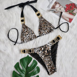 Toloer Swimsuit Female Ins Web Celebrity Wind Vacation Sexy Leopard Print Diamond Low Waist Gathered Split Body