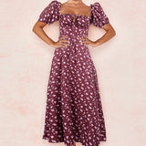 Women's New Broken Flower Collar Sexy Open Fork Spring Dress