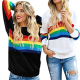 2022 Blouses Sweatshirt Female Rainbow Print Crew Neck Long Sleeve Loose Casual Winter Pullover Sweatshirts