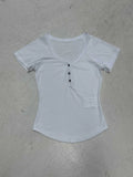 Trendy Base Simple Stripe Bump V Collar Three Buckle Short-Sleeved T-Shirt Top 2025