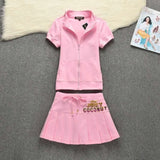 Women Two Piece Set Crop Top Stand Collar Short Sleeve Mini Skirt Cute Streetwear Matching Summer Sports Suit