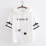 Women Patchwork Loose Harajuku All-match Short Sleeve Hooded Summer Cute Korean Version Stylish Student Tops Casual