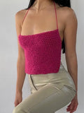Knitted Sleeveless Camis Top for Women Summer 2022 Y2K Sexy Backless Tie Up Halter Tops Club Party