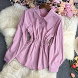Clear Color Lapel Tightened Long-Sleeved Shirt-Outfit