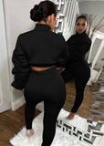 Puff Sleeve Zipped Crop Top and Matching Pants 2PC