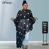 Blouses Plus Size Tops Xl-5xl Wholesale Long Sleeve Shirts for Women Loose Casual Irregular Hem Mesh Outfits