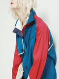 Women Blue Color-block Big Size Long Trench New Lapel Long Sleeve Loose Fit Windbreaker Fashion Spring Autumn 2023