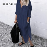 Shirt Dress Women Summer Elegant Lapel Split Loose Dresses Spring Oversized Work Office Vestidos Female