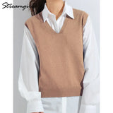 Knitted Vests For Women Spring 2022 Sleeveless Sweaters V Neck Casual Loose Vest Vintage Woman Knittrd Women Vest