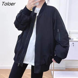 Oversized Army Green Bomber Jacket Women Harajuku Long Sleevd Zipper Up Coats Woman Round Neck Loose Autumn Coats
