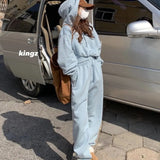 Women's Tracksuit Casual Solid Long Sleeve Hooded Sport Suits Autumn Warm Hoodie Sweatshirts+Long Pant Fleece Two Piece