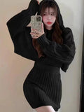 Autumn and Winter New Women's Two-piece Suit Korean Style Knitted Turtleneck Knitted Sweater Wrap Hip Skirt Two-piece