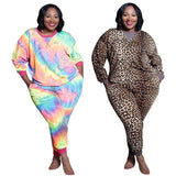 Size Clothing 5xl Two Piece Outfits Women Tye Die Leopard Sweatsuit Home Wear Leggings Tracksuit Wholesale