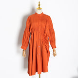 White Drawstring Spring Dress For Women Stand Collar Long Sleeve Casual Loose Dresses Female Fashionable New
