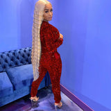Glitter Sequin Velvet Sweatsuits for Women Winter Sports Two Piece Set Jacket and Pants Jogging Suits