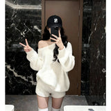 And Winter New Lazy Wind Soft Knitted Sweater Women High Waist Thin Leisure Shorts Two
