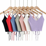 Women Sexy Backless Lace-up Tops Summer Clothes 2024 Fashion Sleeveless V-neck Tops Sexy Club-Outfit