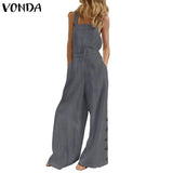 Overalls 2021 VONDA Female Solid Party Playsuits Femme Office Overalls Women Jumpsuits Femininas