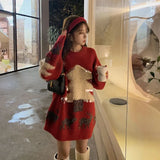 New Design Red And Green Christmas Sweater Women Sequins Furry Christmas Tree Winter Pullover Loose Long Sweater Outer