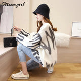 Sweater Oversize Pullover Women Striped Print Female Winter Warm Knitted Tops Women's Oversized Sweater For Women