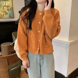 Xiaoxiangfeng Short Sweater Women's 2024 Autumn Soft Waxy Sweet Single-Breasted Round-Neck Sweater Tide-Outfit