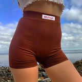 White Letter Embroidery Biker Shorts Women Ribber Knit Black High Waist Casual Streetwear