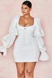Vintage Puff Sleeve Square Mini Dress 425-1-Outfit