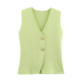 New Gold Button Knitted Vest Small Folding Splicing Skirt