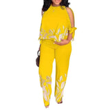 Toloer New Women's Round Neck Nail Bead, Rotator Sleeve T-Shirt And Trousers Positioning Print