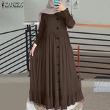 Casual Solid Puff Sleeve Ladies Kaftan Sundress ZANZEA Vintage Chiffon Dress Women 2023 Spring Ruffle Maxi Vestidos 425-1-Outfit