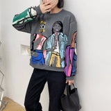 And Autumn New Women's Clothing Plus Velvet Without Hat Round Collar Loose Print Sweatshirt